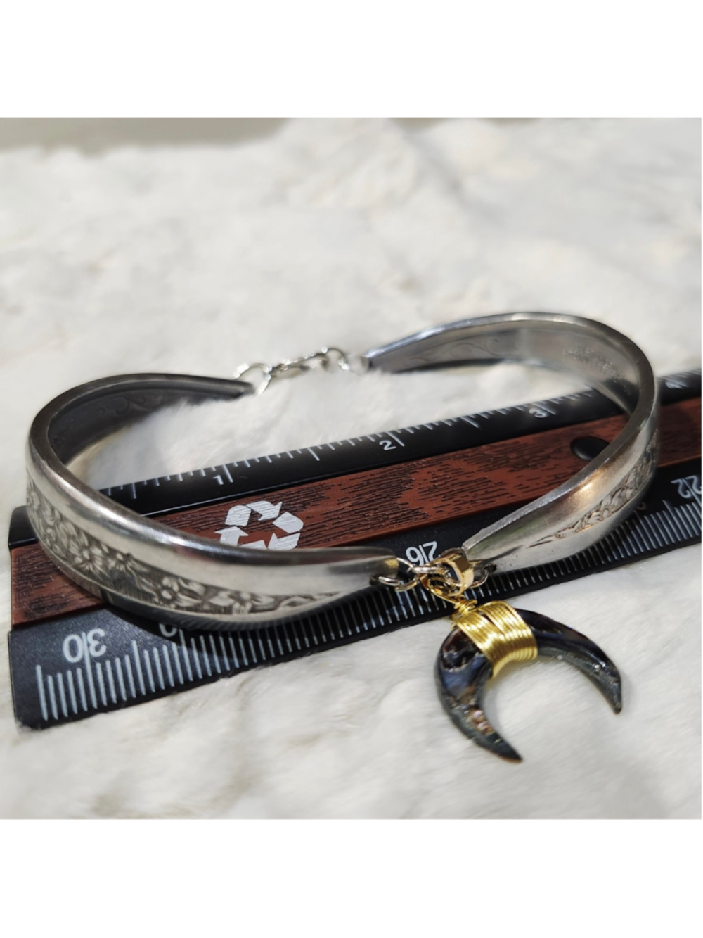 Floral Spoon Handle Silverwear Bracelet Moon charm